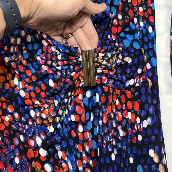 Calvin Klein Faux Wrap Dress Plus Size 18W Blue Colorful Dot Print Ruched Jersey - Picture 5 of 15